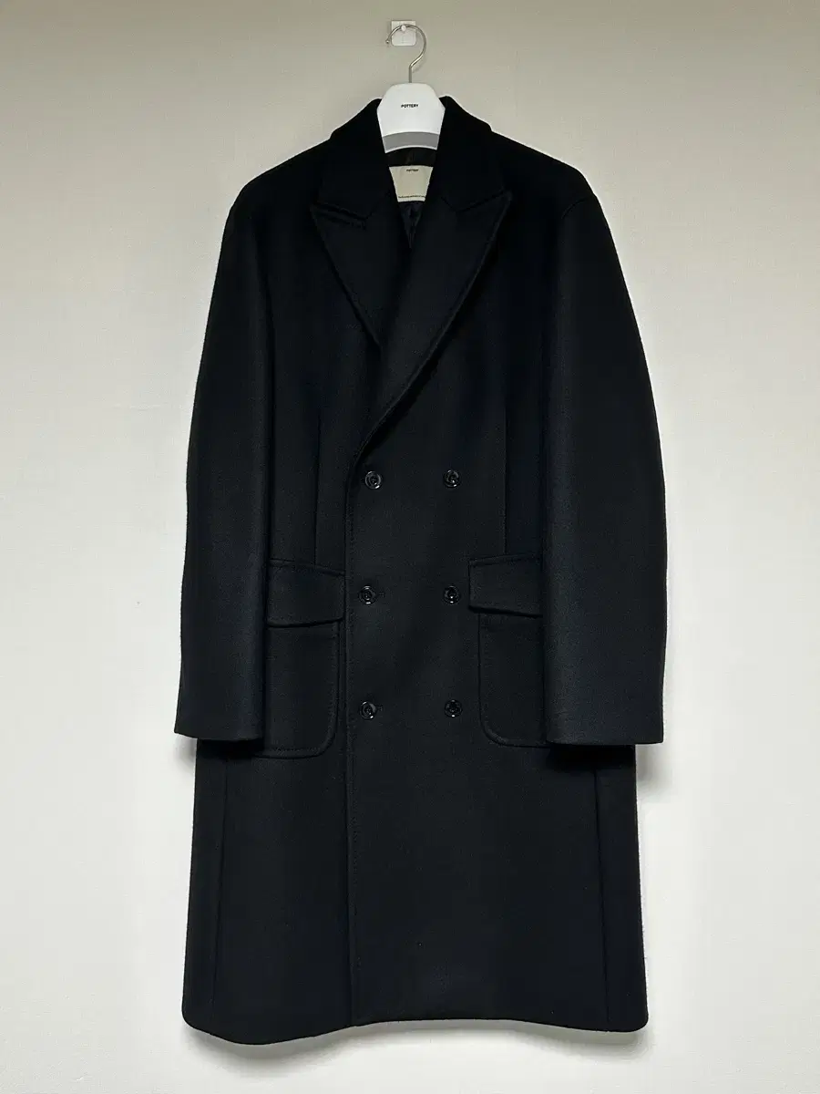 Pottery 23AW Melton Wool Double-breasted Coat Black