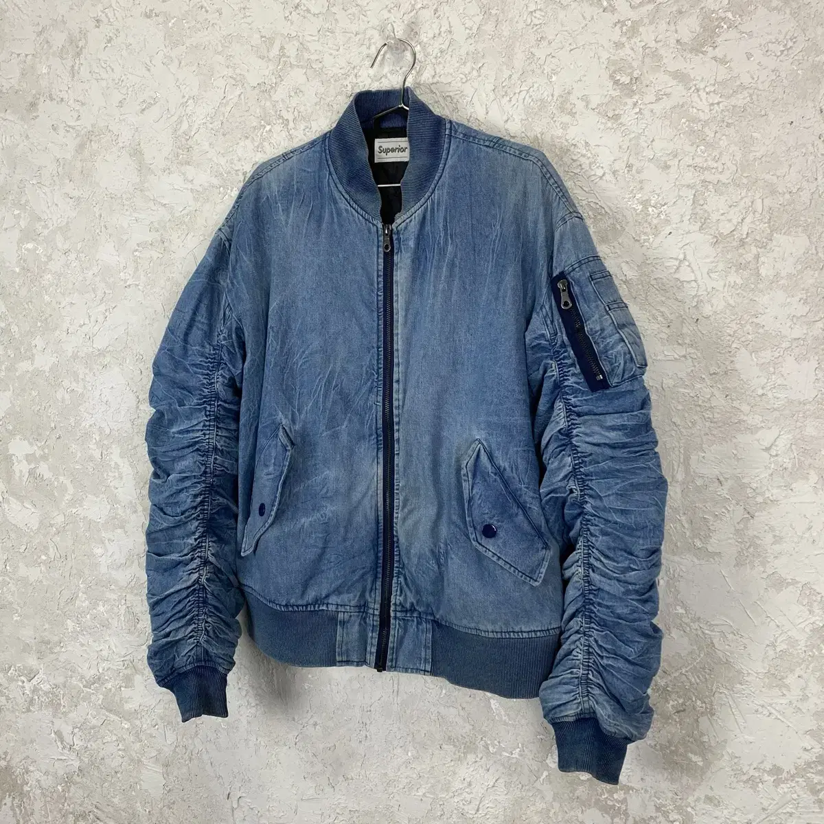 SUPERIOR Shirred Denim Bomber Jacket