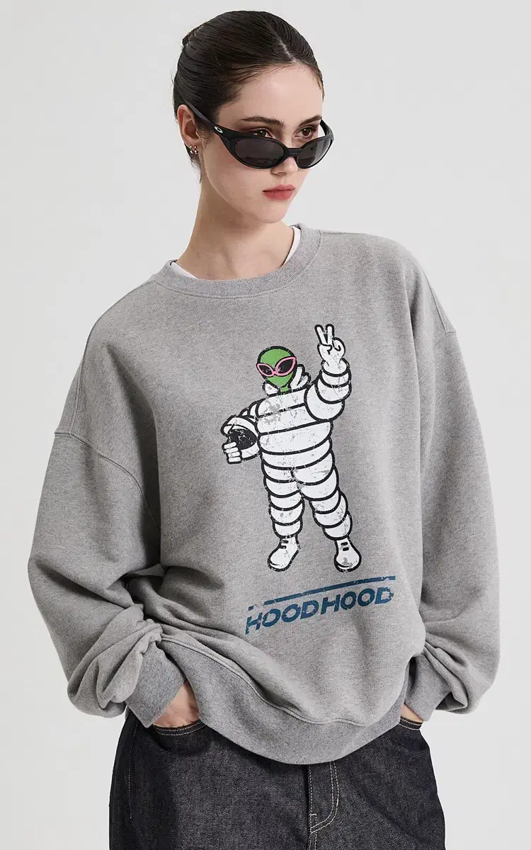 New) Hooded Michelin man-to-man gray 2 sizes