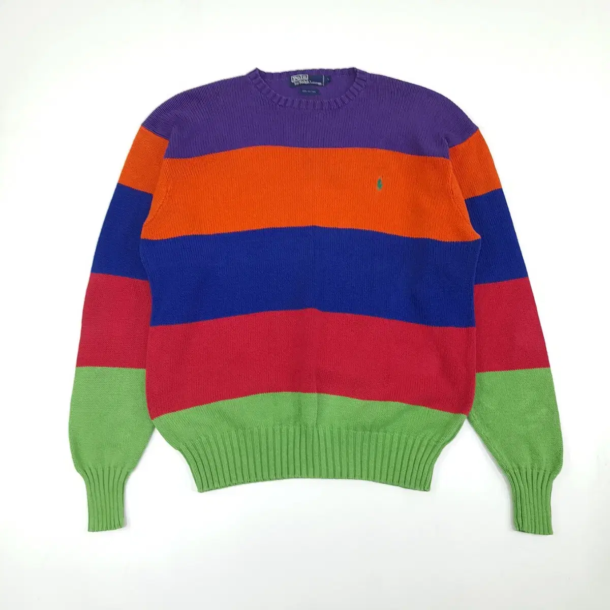 (CS107) L Polo Ralph Lauren Rainbow Collar Block Long Sleeve Knit