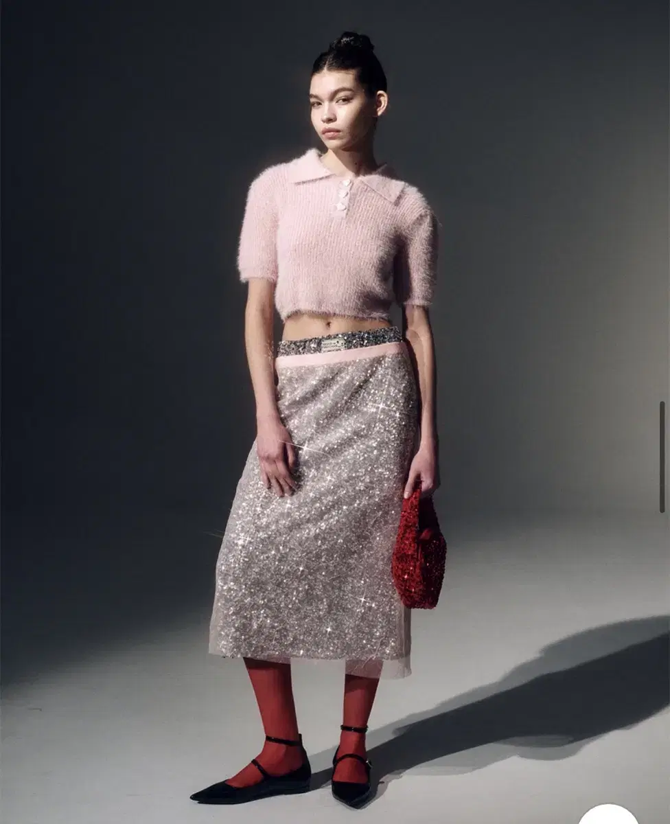 마르디메르크디 Sequin layerd skirt pink