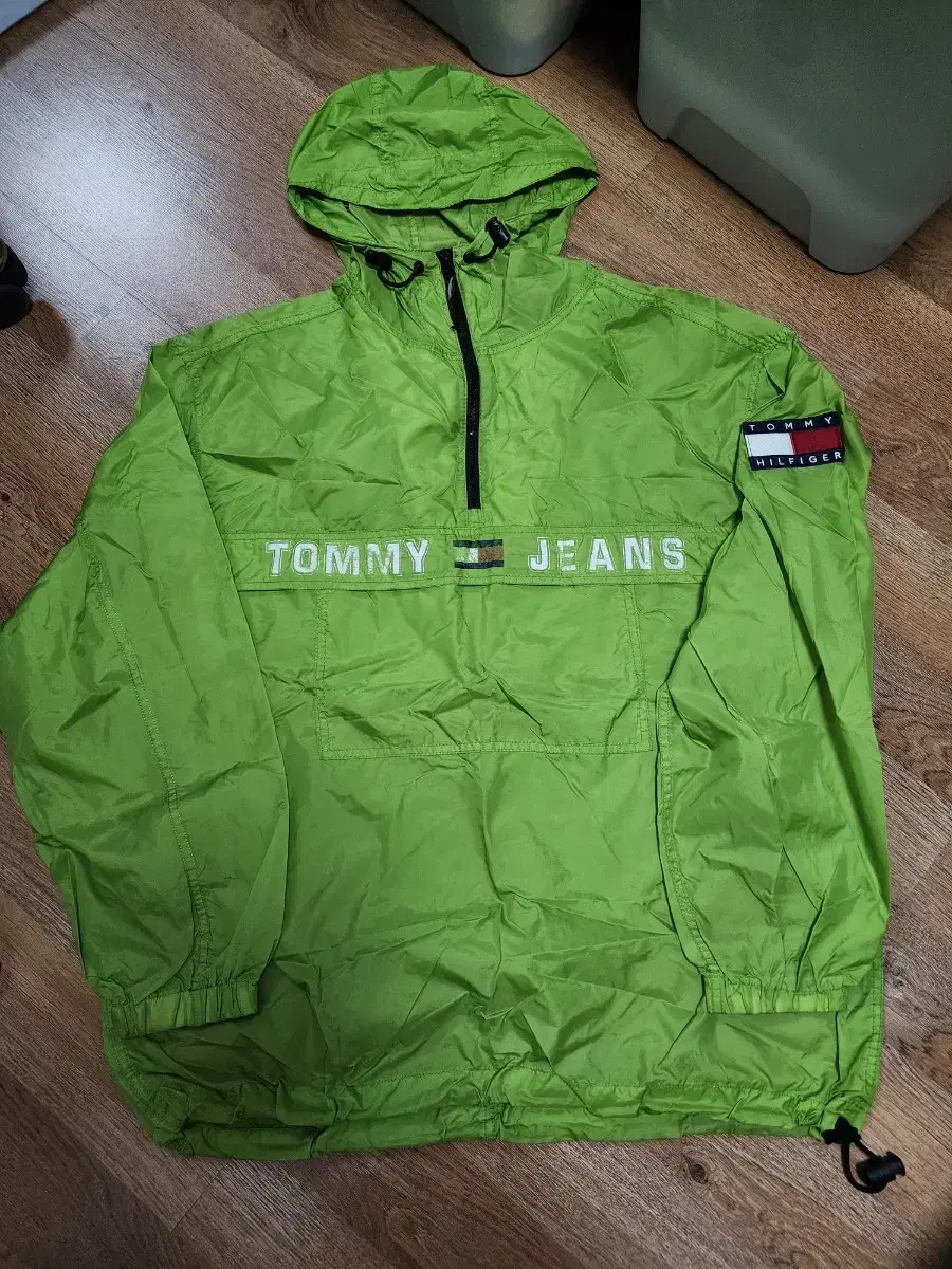 Taffo)90s Tommy Jins Spellout Big Logo Windbreaker Anorak Jacket L