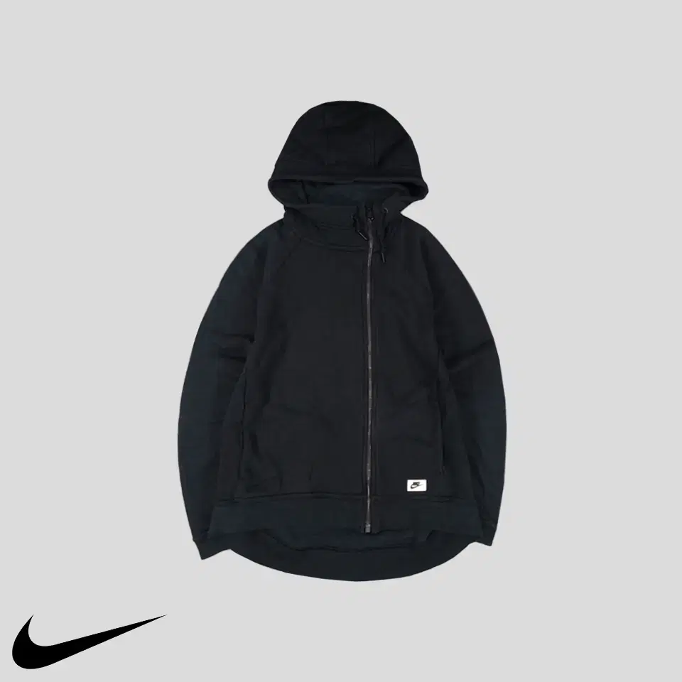 Nike Pigment Black Patchwork Unbalance Zip Cotton Blend Sweat High Neck Pullover