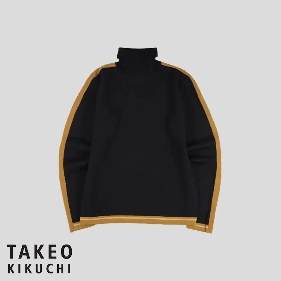 Takeokikuchi Black Brown Lined Wool100 Neck Pola Turtleneck Knit MADE I