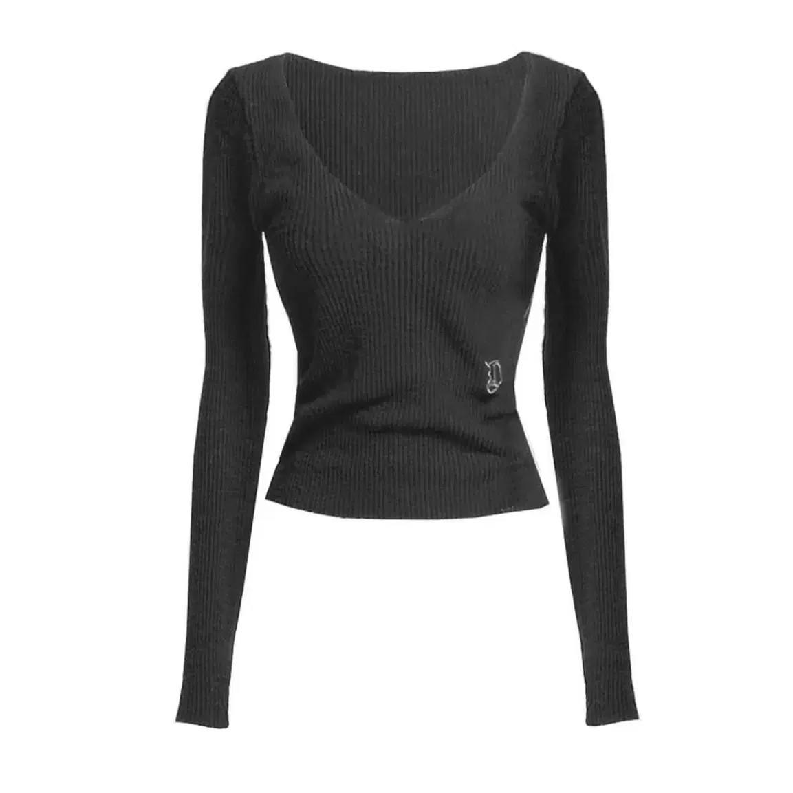 [오도어] V knit slim top in black