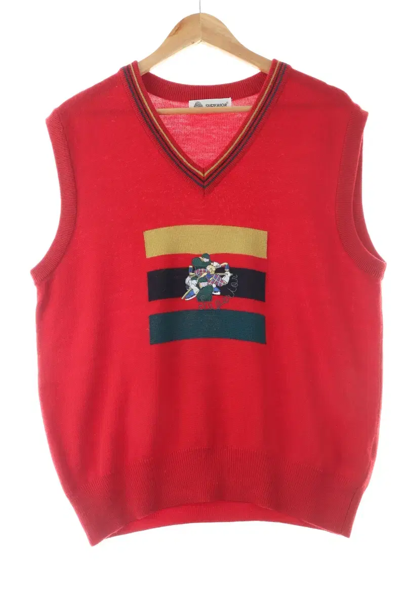 (L) BrandVintage Knit Vest Best Superior Red Old School-1060D