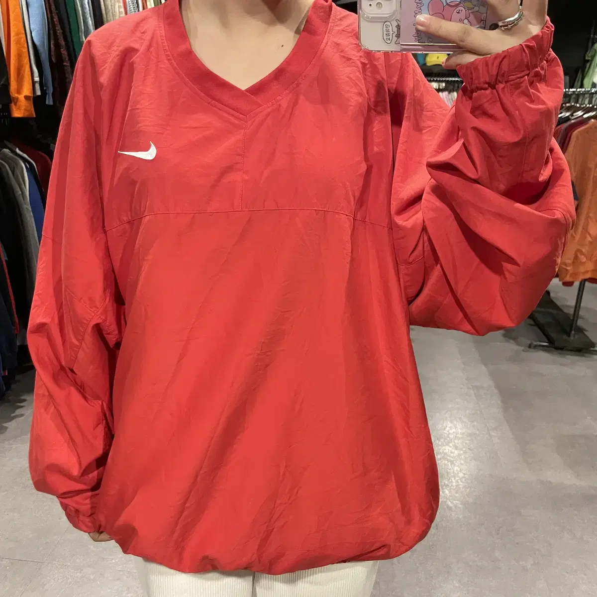 (070) NIKE Nike Old School Swoosh Colorblocked Anorak Warm Up Red