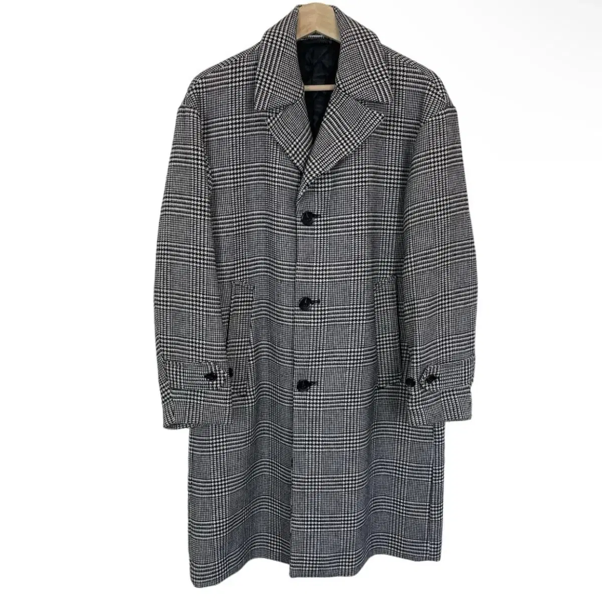 GU Houndstooth Wool-Blend Poly Midi Coat