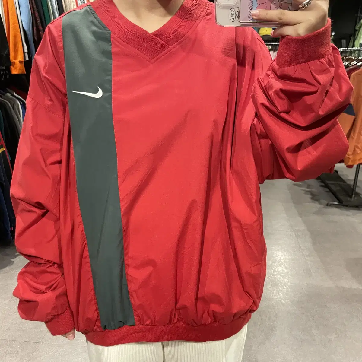 (071) NIKE Nike Old School Swoosh Colorblocked Anorak Warm Up Red