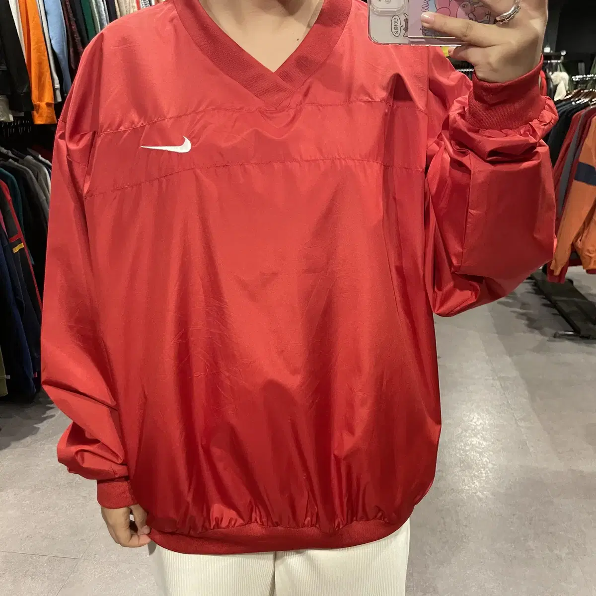 (072) NIKE Nike Old School Swoosh Colorblocked Anorak Warm Up Red