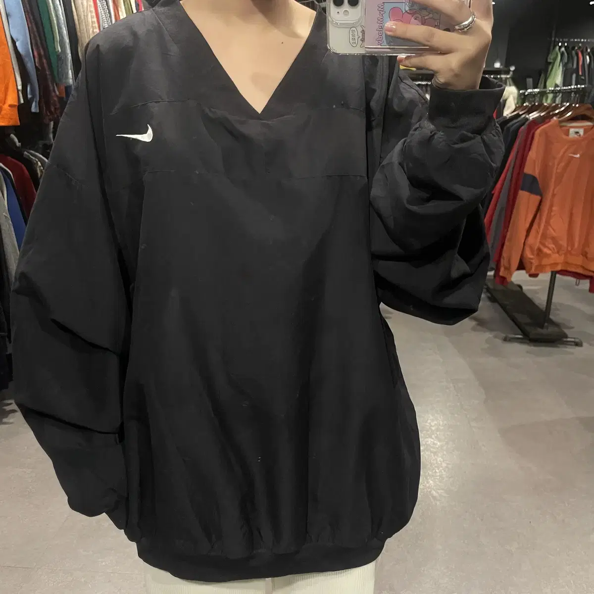 (074) NIKE Nike Old School Swoosh Colorblocked Anorak Warm Up Black