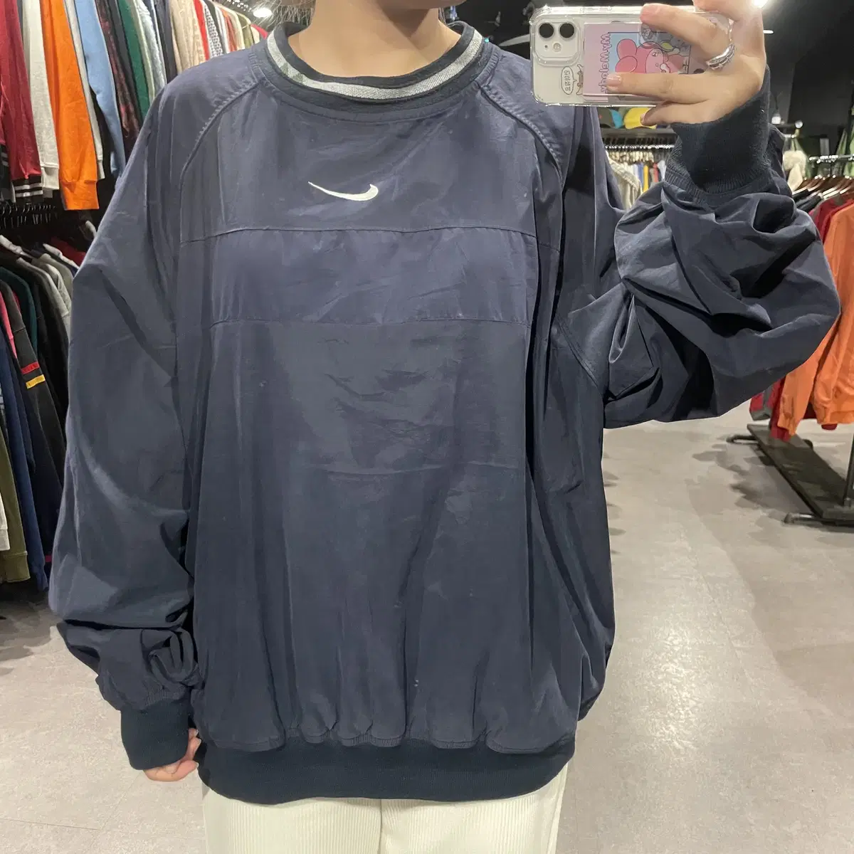 (075) NIKE Nike Old School Swoosh Colorblocked Anorak Warm Up Deep Navy