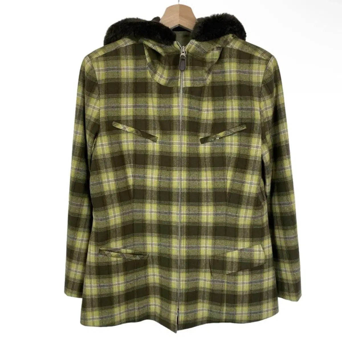 Atsuki Onishi Yellow-brown checked hoodie Zip-up jacket