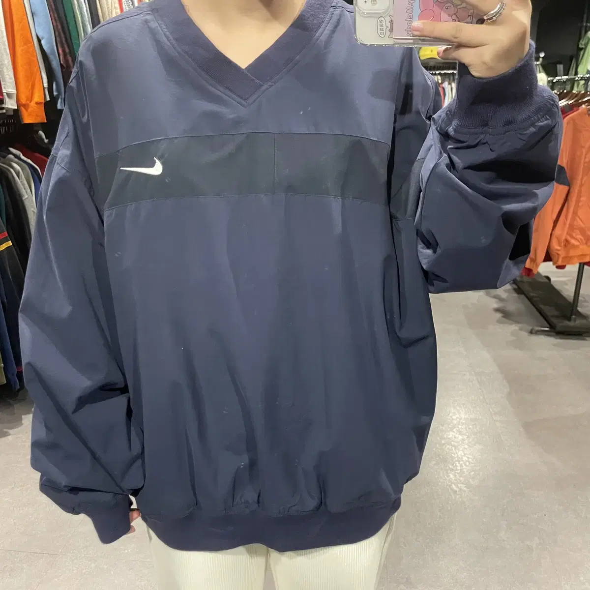 (076) NIKE Nike Old School Swoosh Colorblocked Anorak Warm Up Deep Navy