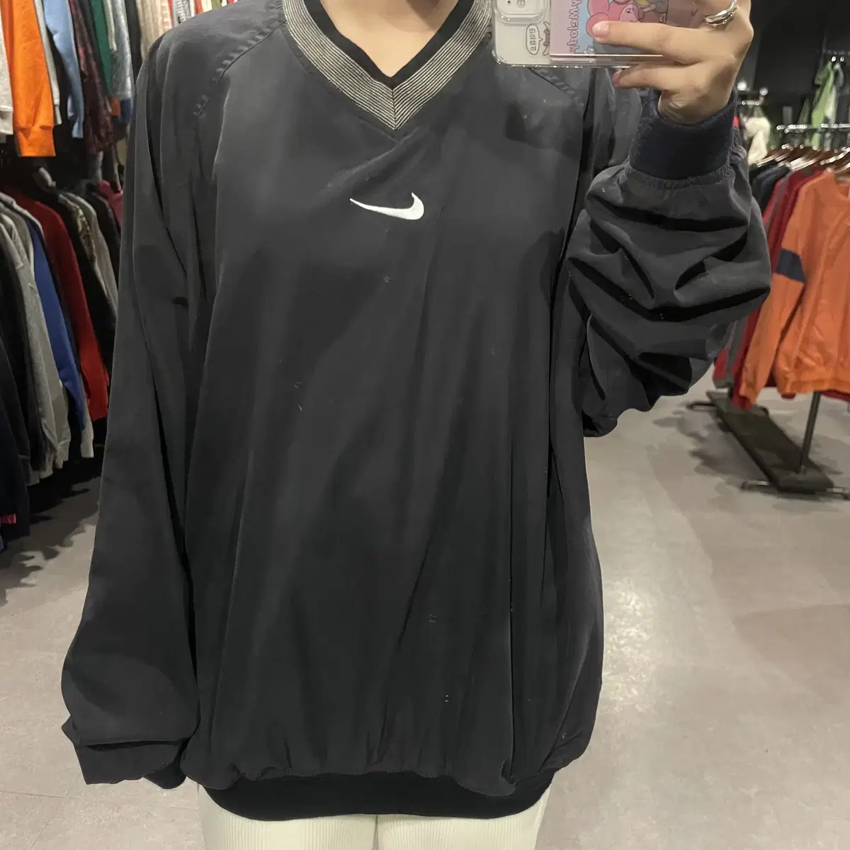 (077) NIKE 나이키 올드스쿨 스우시 배색 아노락웜업 블랙