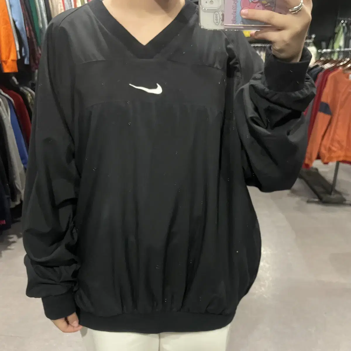 (078) NIKE 나이키 올드스쿨 스우시 배색 아노락웜업 블랙