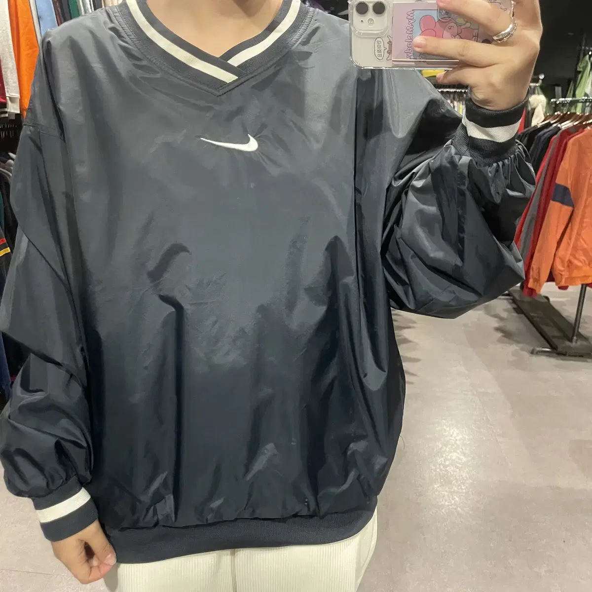 (079) NIKE 나이키 올드스쿨 스우시 배색 아노락웜업 블랙