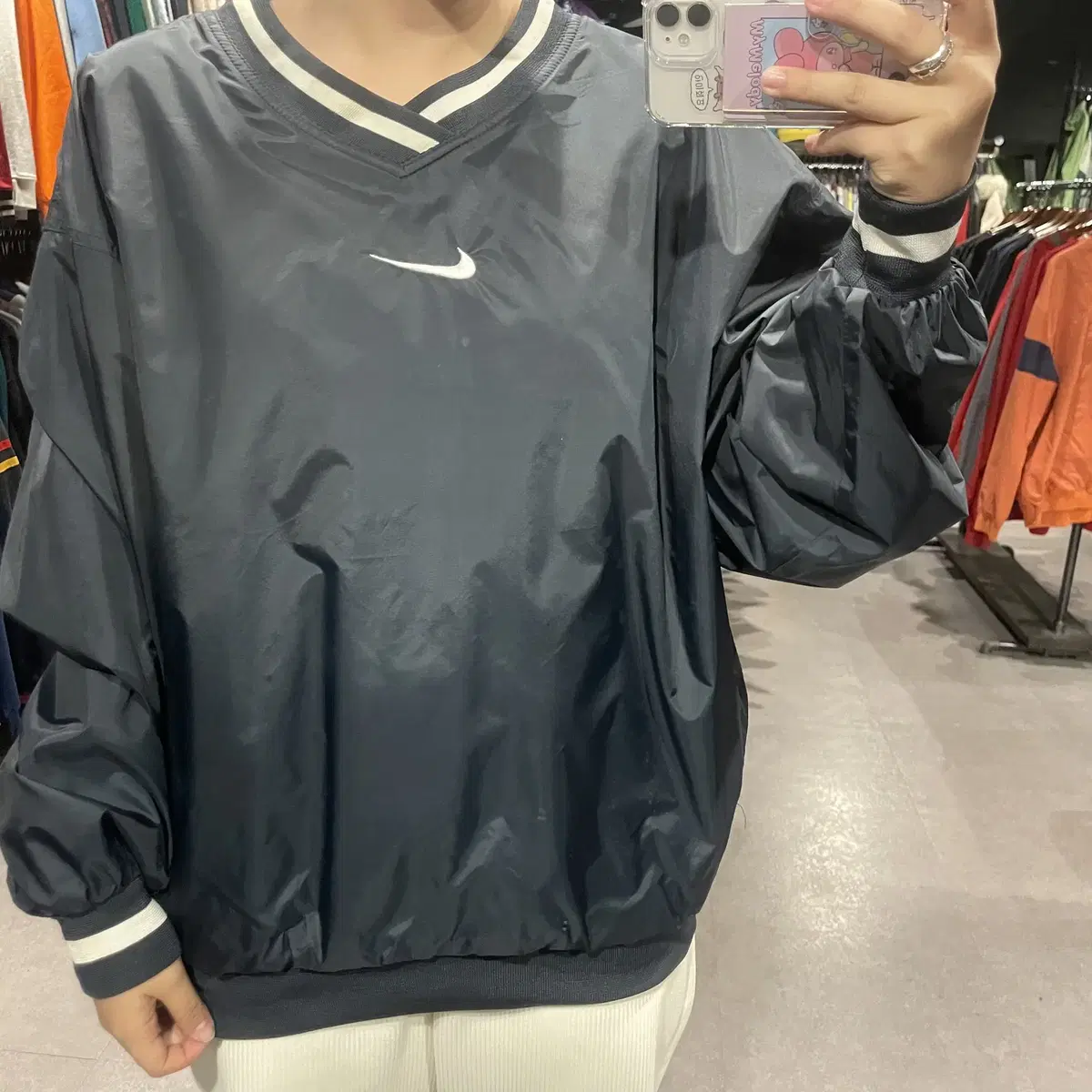 (079) NIKE Nike Old School Swoosh Colorblocked Anorak Warm Up Black