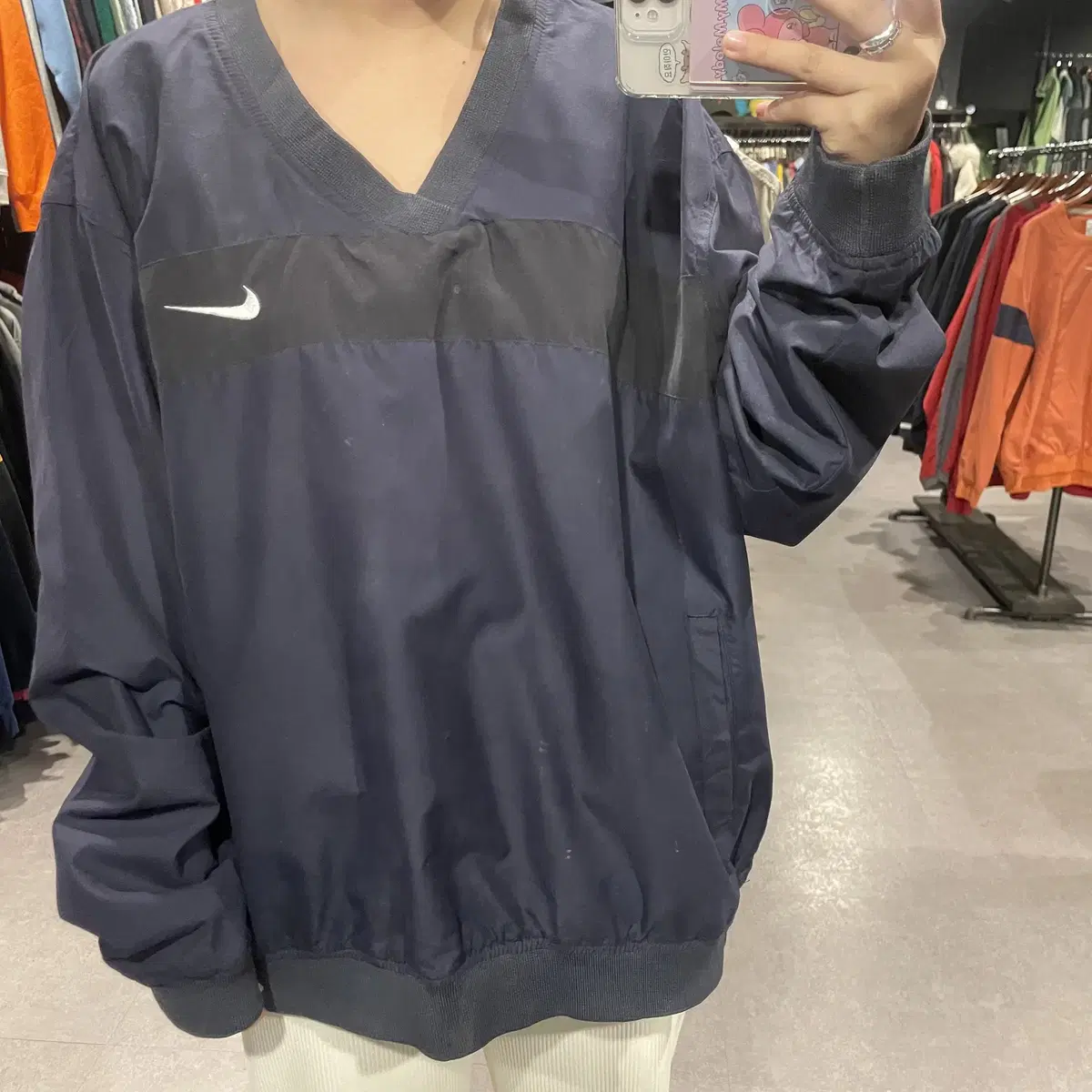 (080)NIKE Nike Old School Swoosh Colorblocked Anorak Warm Up Deep Navy