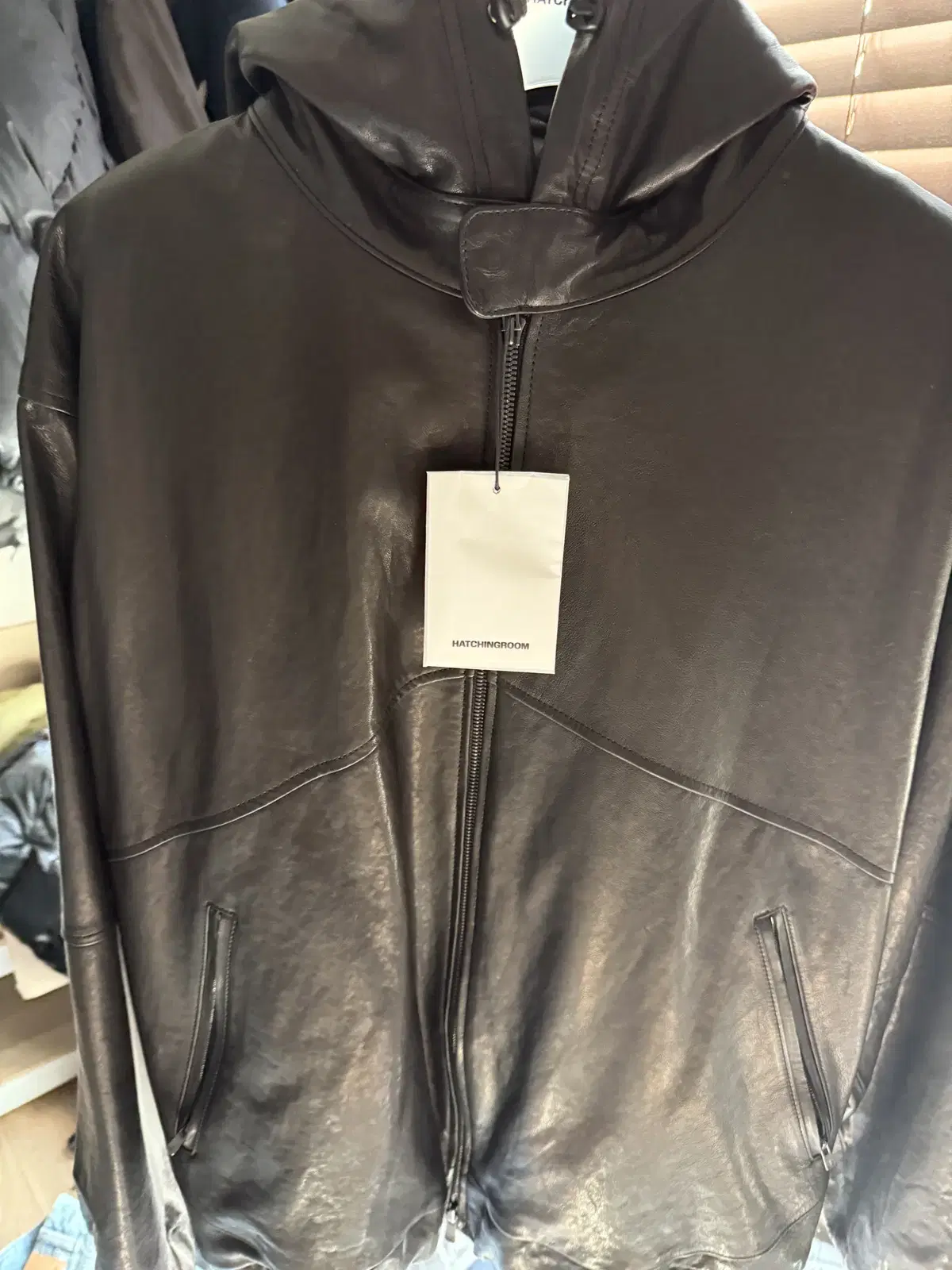 [New] Hatching Room Leather Hoodie Lambskin Black - Size 3