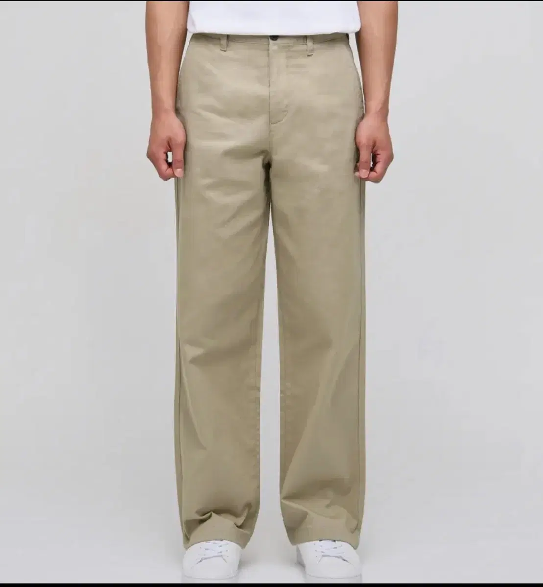 Plain Wide Chino Trousers [Beige]