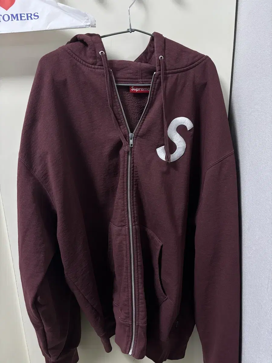 Supreme S Logo Zip-Up Hooded Sweatshirt Maroon (XXL)