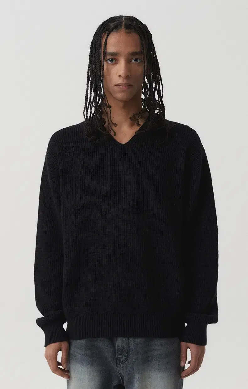 [Fabregas X Derek] Heavy Cotton V-Neck Knit Black 2 sizes