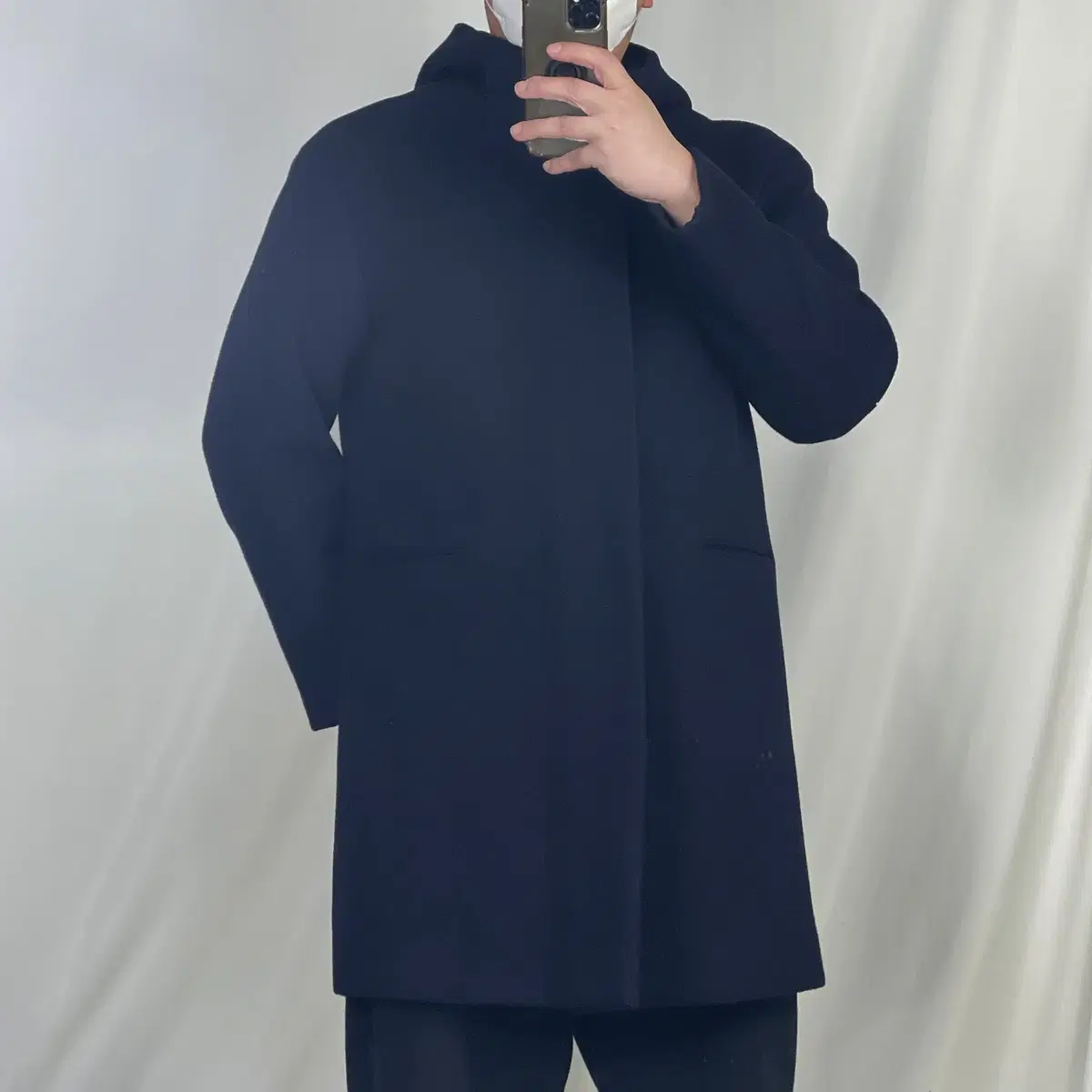 Men's Navy Hooded Wool Coat 95 .241122