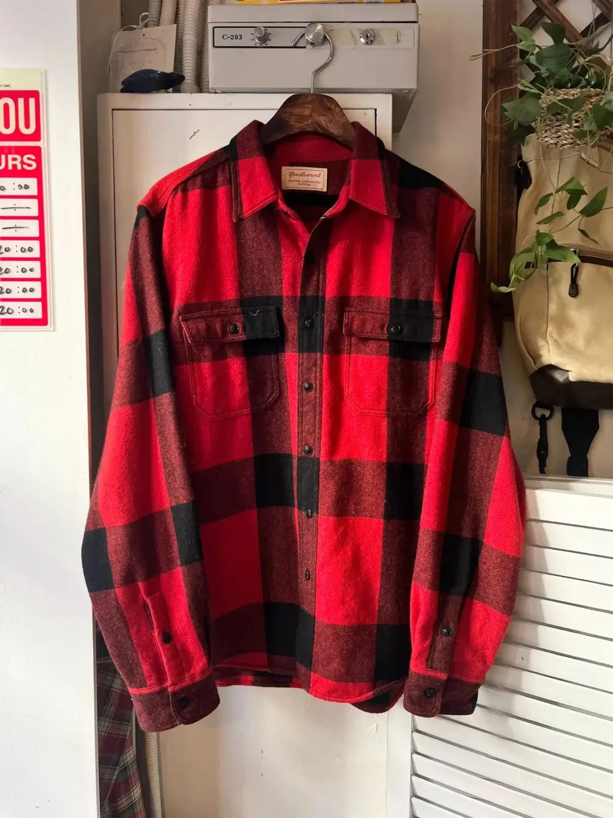 [M]Needlework Buffalo Check Cotton Shirt