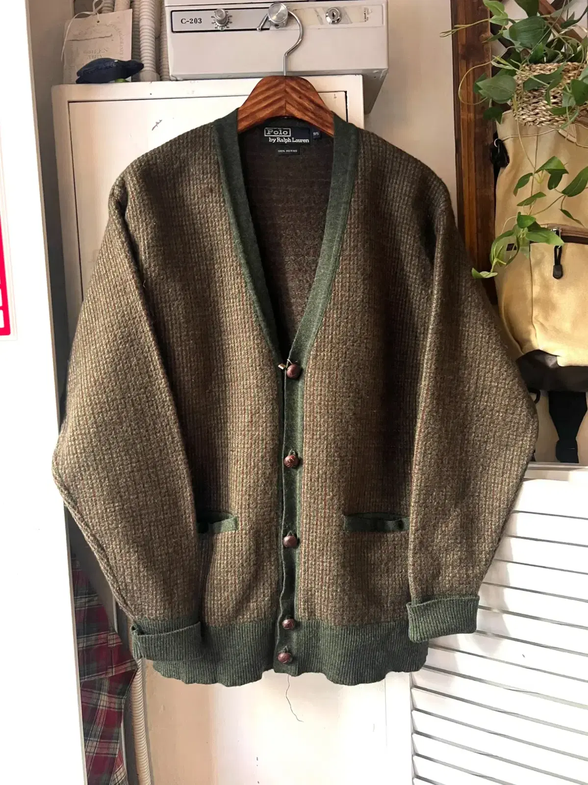 [L]90's Polo Ralph Lauren Check Merino Wool Cardigan