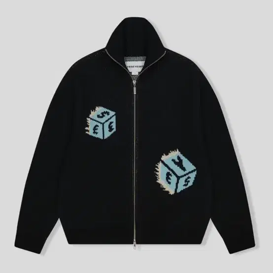 Y.E.S Dice Full Zip-up Knit Cardigan 검정