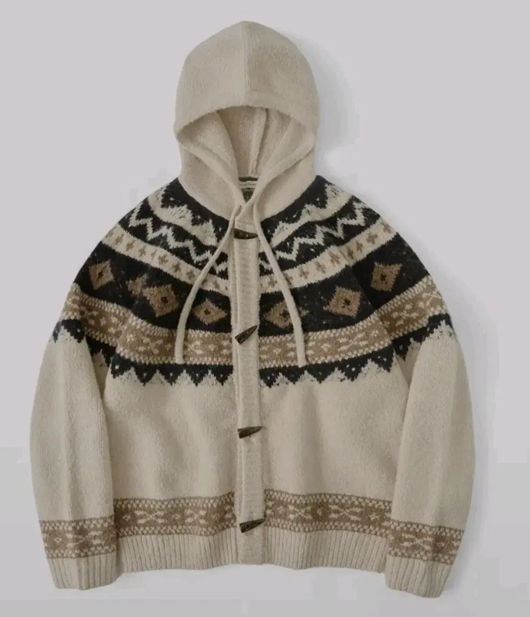 Rafferty Store Wool Jacquard Hooded Duffel Knit Beige (size M)