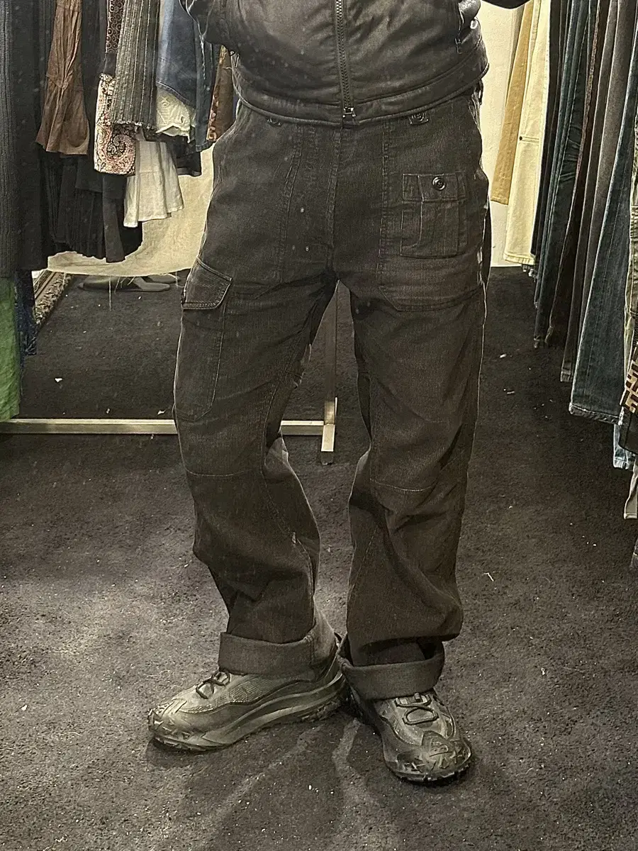 Diesel Golden Corduroy Black Puttyg Cargo Pocket Pants Trousers Workwear