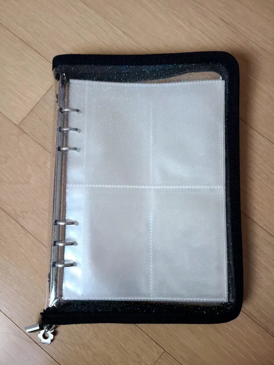 A5 6-hole black glitter zipper photocard binder (with inlay)