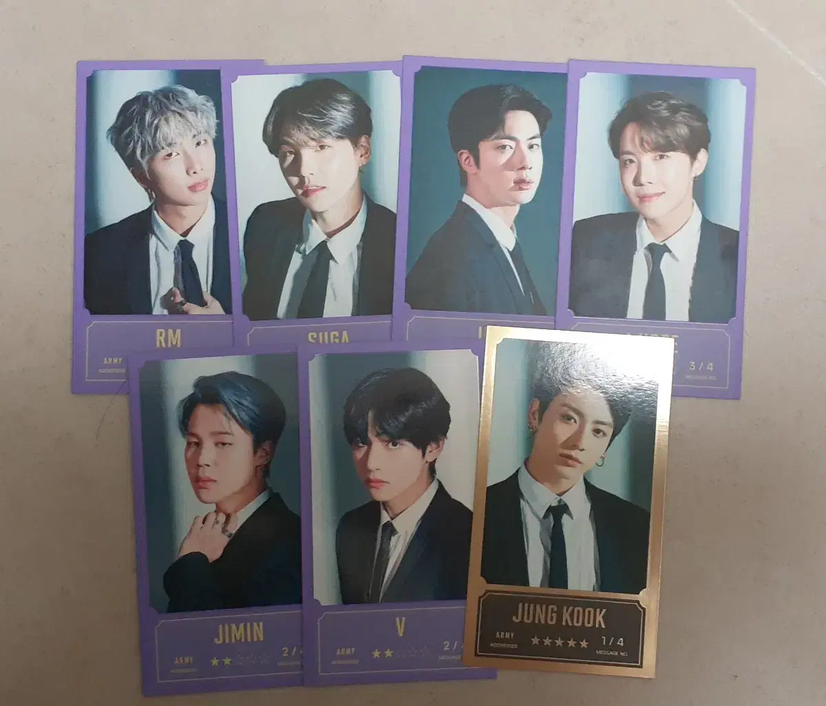 Bang Bang Con Message Photo jungkook Gold Card Seokjin Yoon Kiho Seoknam Jun Jimin Taehyung bangtan photocard JK