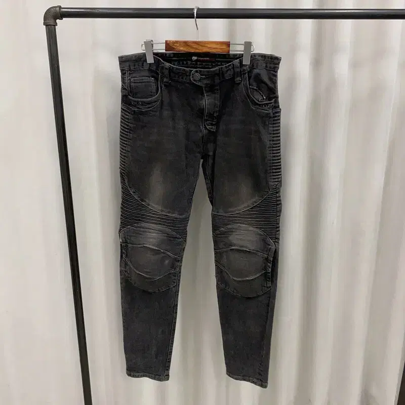 Black Biker Riding Denim Black Jeans 36" S04000