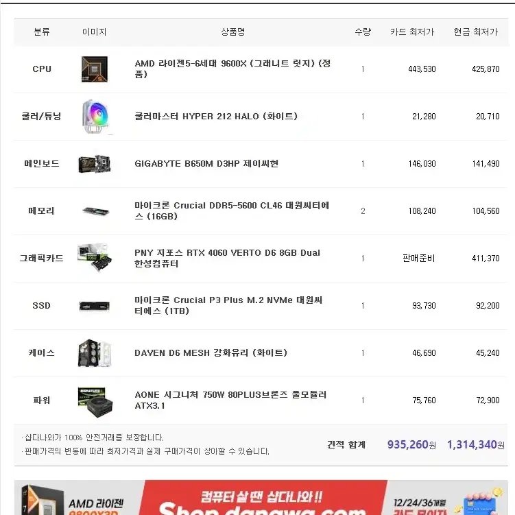 라이젠 6세대 9600x, rtx4060, 램 32기가 본체 판매