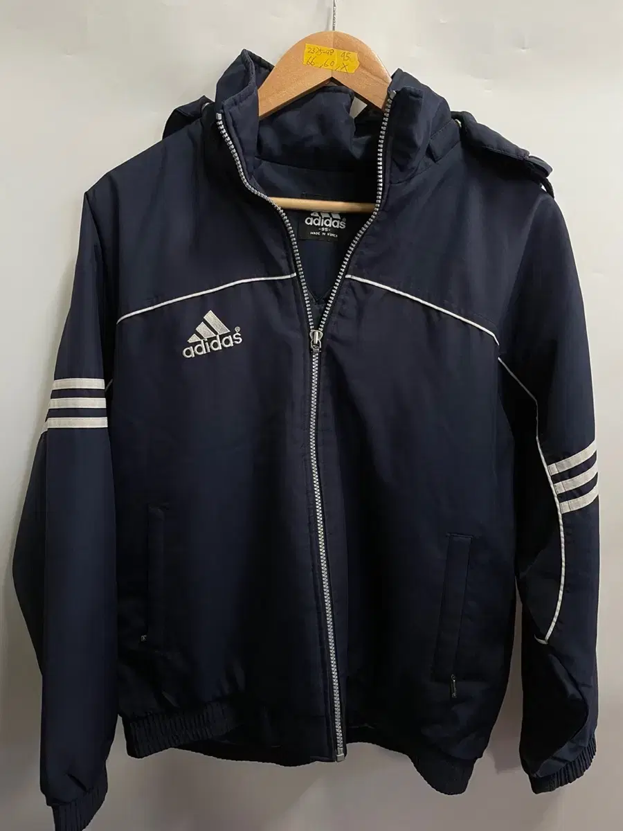 [Genuine/95] Adidas Old School Three Stripe Navy Quilted Jumper/Zip-Up