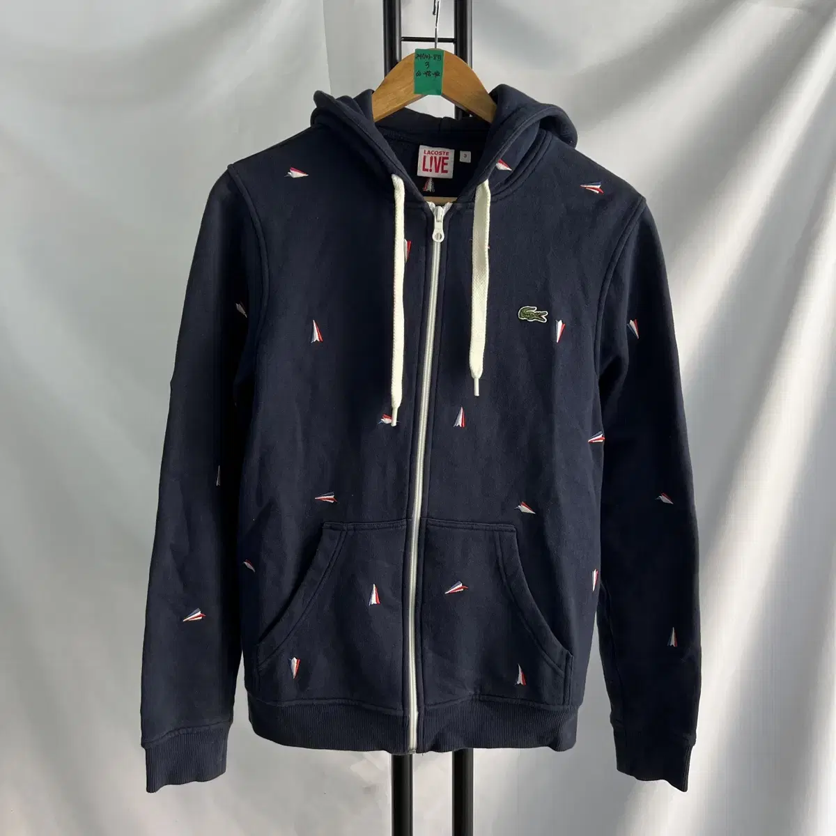 [Authentic/95] Lacoste Navy Patterned Hooded Zip-up