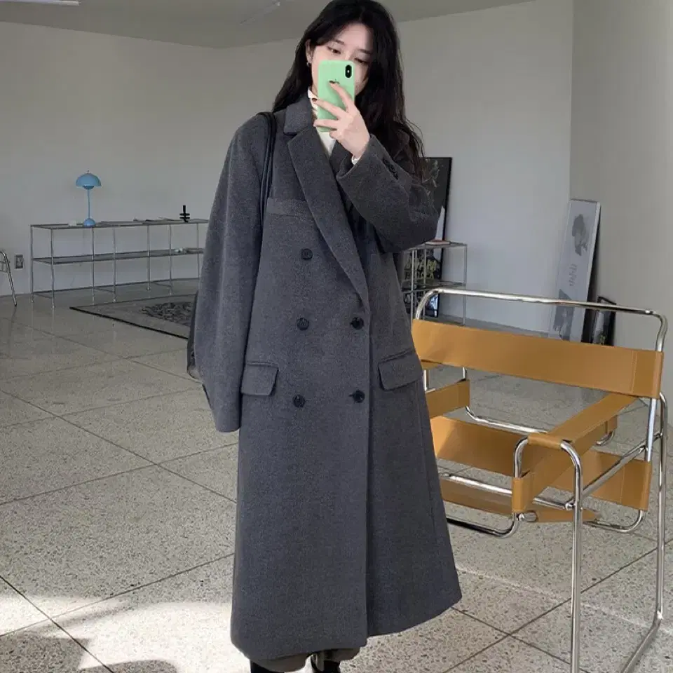 어리틀빗 soft wool double over coat 차콜