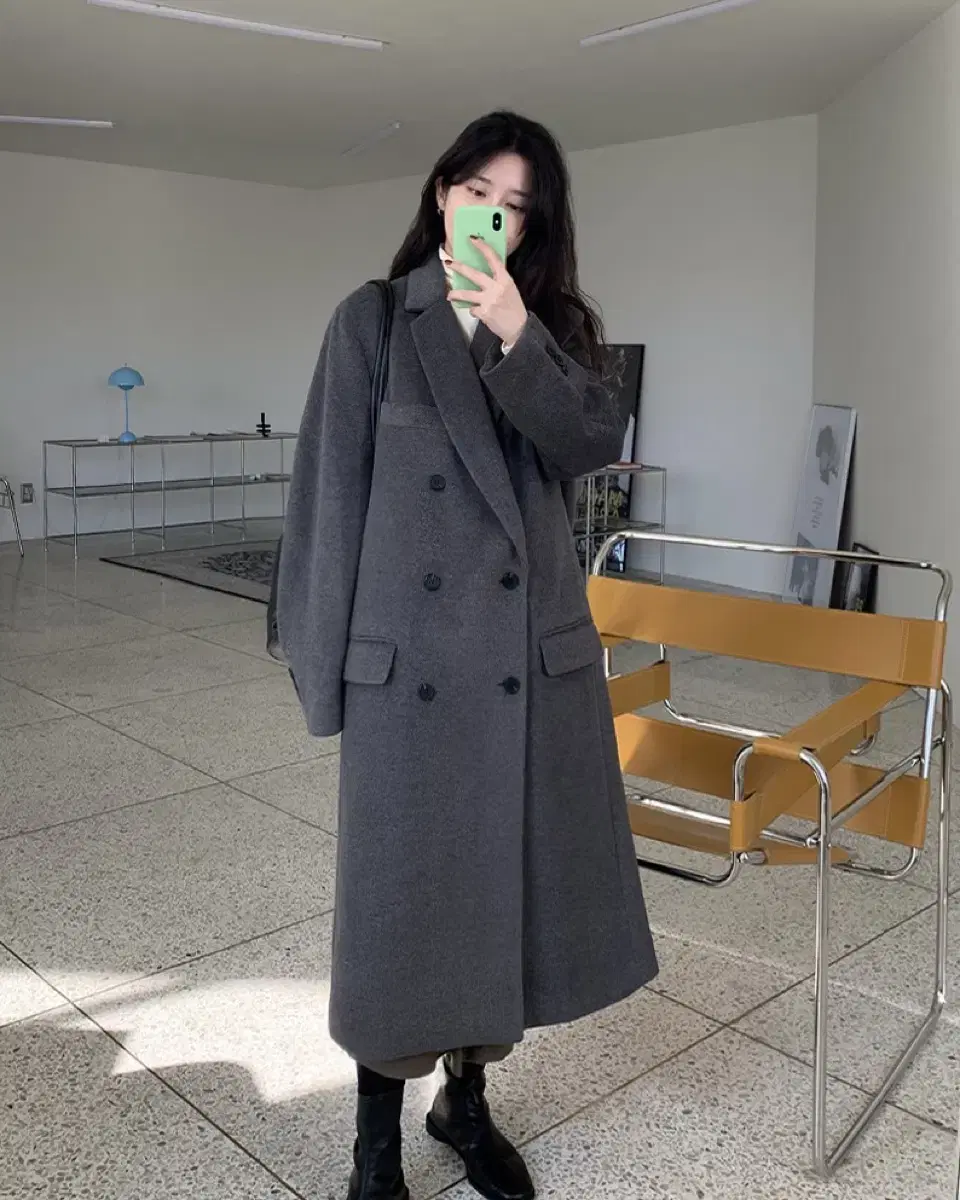 어리틀빗 soft wool double over coat 차콜