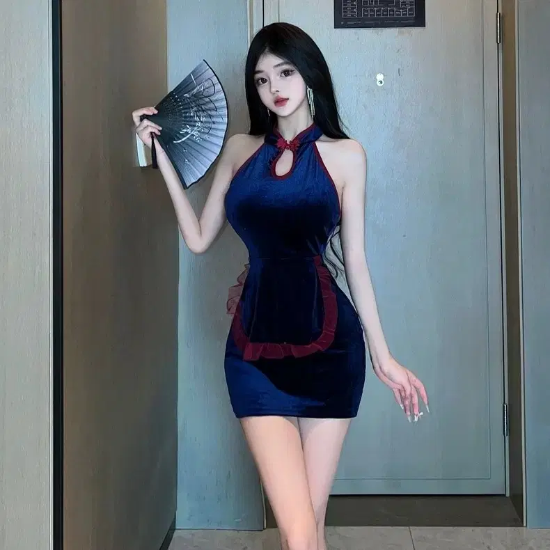 블루벨벳 홀터넥 치파오원피스 섹시원피스 여캠 BJ 코스프레 미니원피스