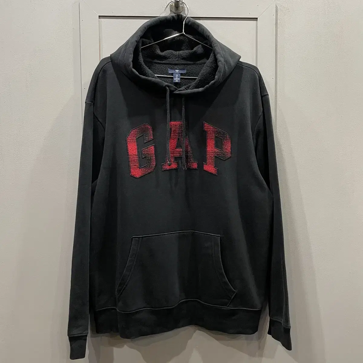 L GAP 갭 체크로고 기모 후드 티셔츠