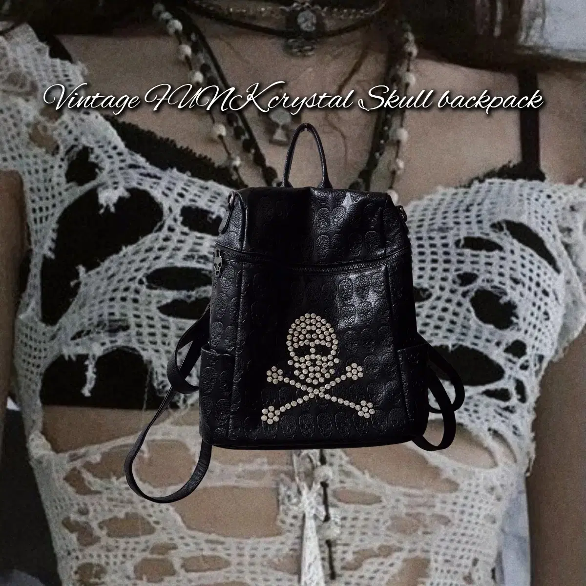 Vintage FUNK crystal Skull backpack