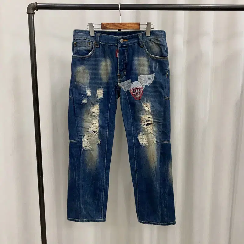 Distressed 2 Dirty Wash Ripped Button Fly Jeans 33" A06981