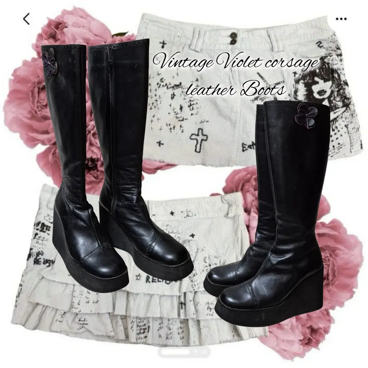 Vintage Violet corsage leather Boots