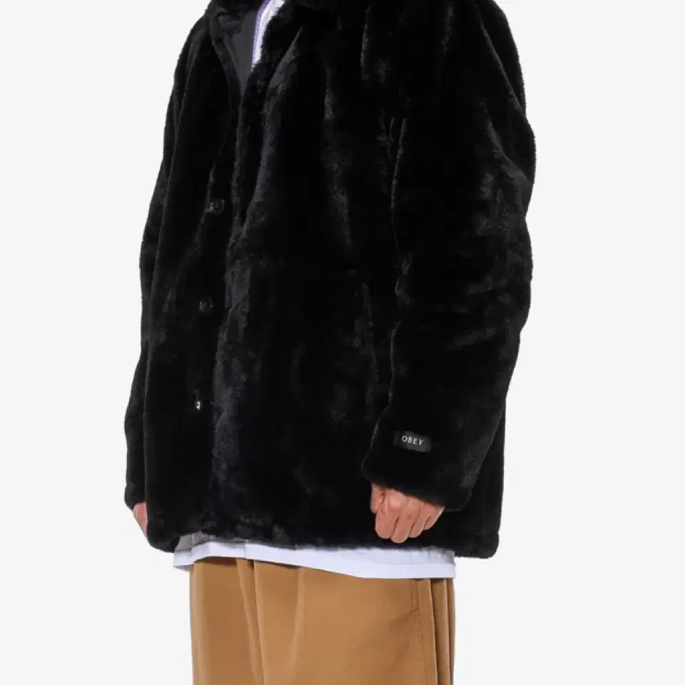 Obey vacant jacket faux fur black L 오베이