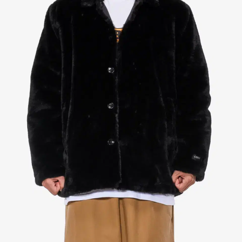 Obey vacant jacket faux fur black L 오베이