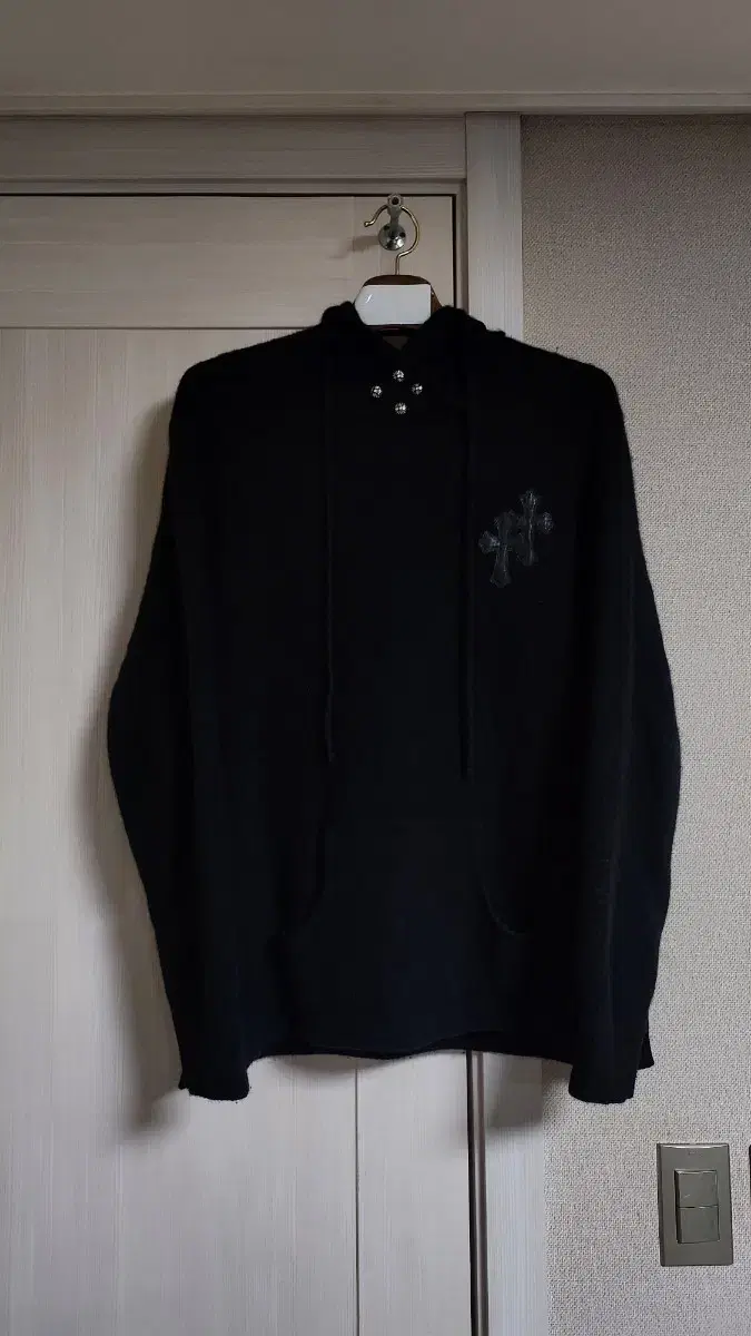 [XL] Chrome Hearts Leather Patch Paperjam Ball Embellished Cashmere Hoodie Black