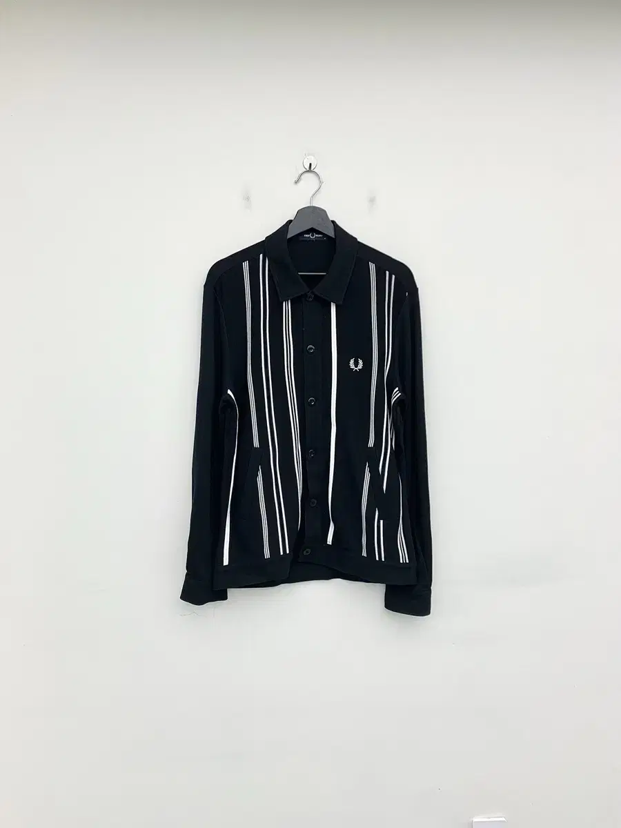 Fred Perry Black and White Striped Shirt Cardigan